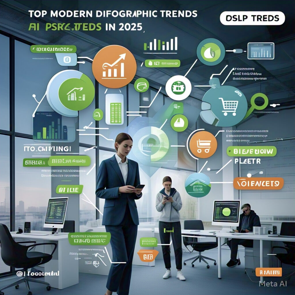 Illustration of 2025 finance trends showing people using digital banking apps, AI-powered investment tools, and 'Buy Now, Pay Later' platforms with futuristic charts and icons.
