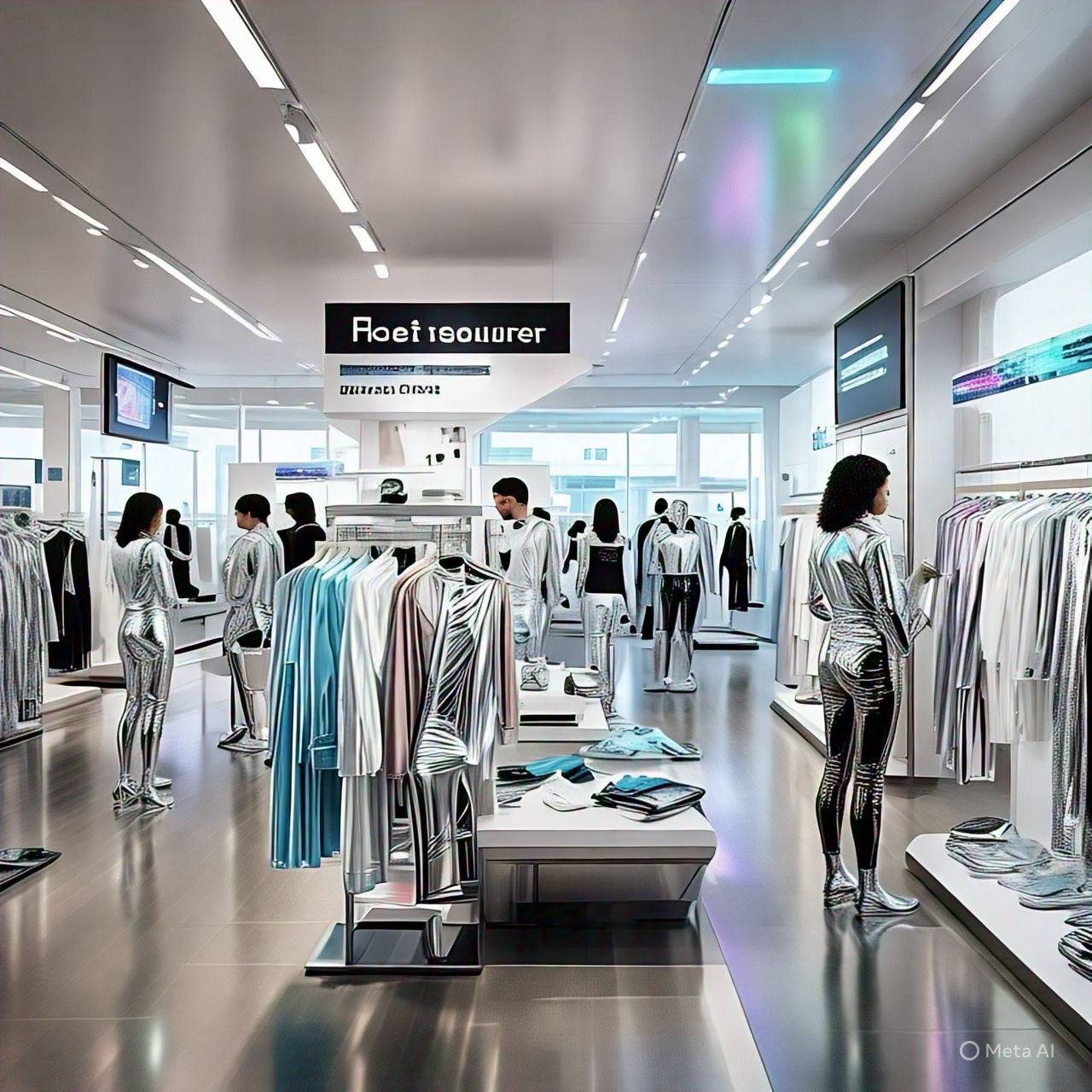 A luxury fashion e-commerce website in 2025 displays personalized recommendations and AI-generated models, with virtual try-on features and exclusive offers.