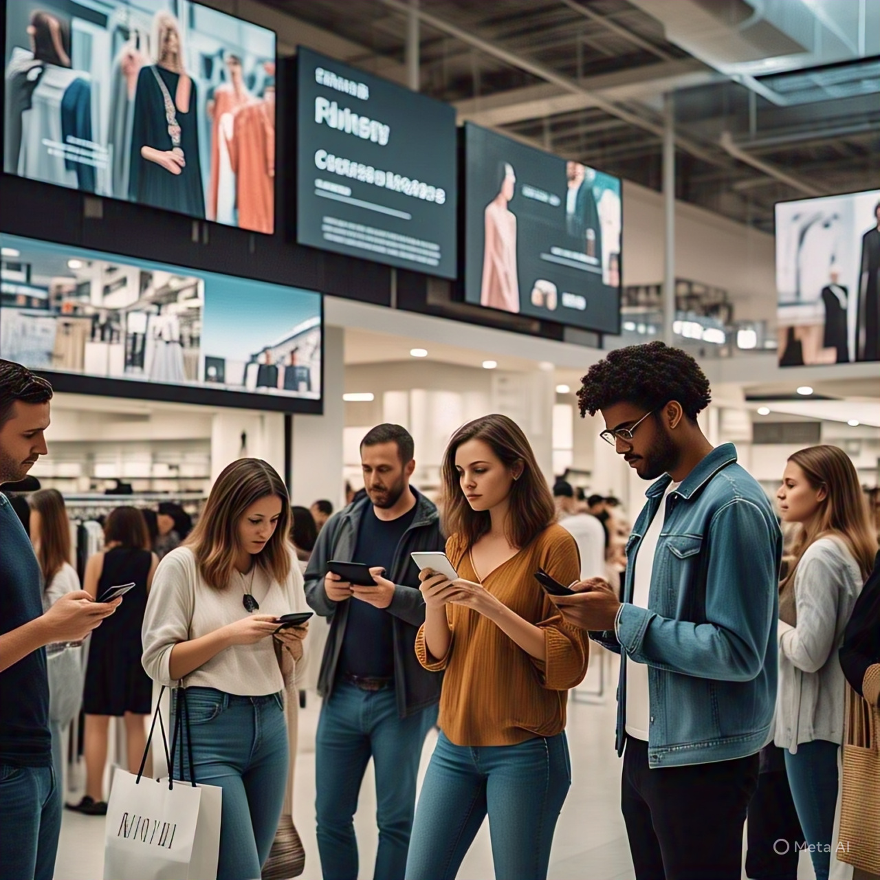 American shoppers using smartphones for fashion deals and social commerce with AI-powered features in 2025.