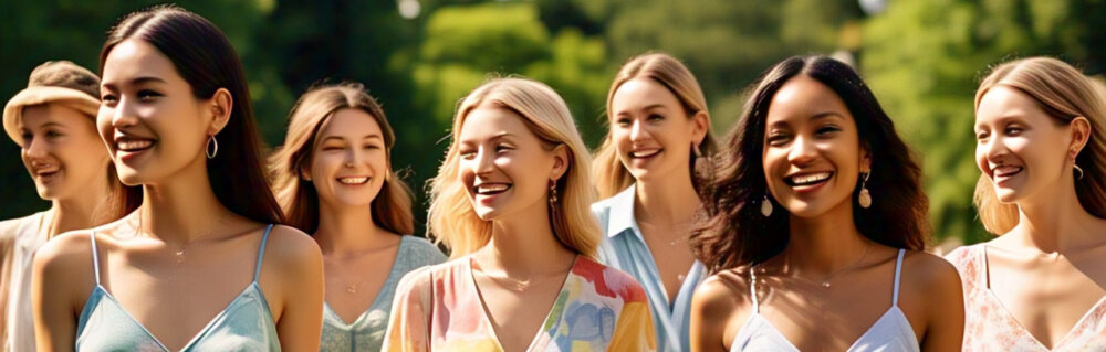 Diverse American women outdoors in 2025 wearing trending summer dresses including maxi, sundress, linen, and shirt dress styles.