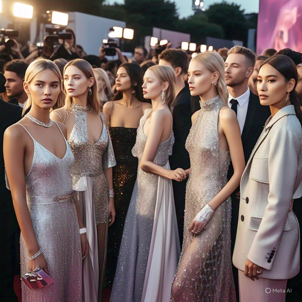 Digital illustration of top celebrities in designer outfits on the June 2025 red carpet