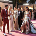 Digital illustration of top celebrities in designer outfits on the June 2025 red carpet