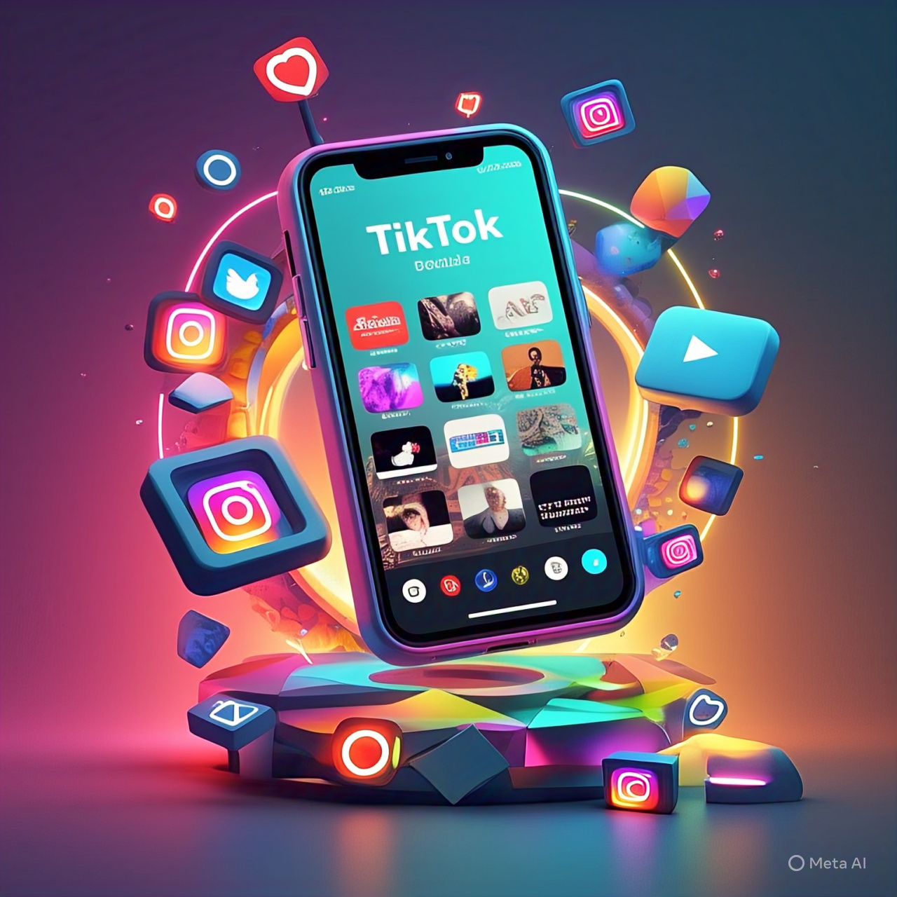 Smartphone showing short-form video content from TikTok, Instagram Reels, and YouTube Shorts with social media icons