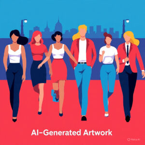 Illustration of diverse fictional young adults in a glamorous Hollywood scene expressing emotions like contemplation and empowerment, with a red carpet, city skyline, and paparazzi lights in the background, representing celebrity breakups and new beginnings in 2025.